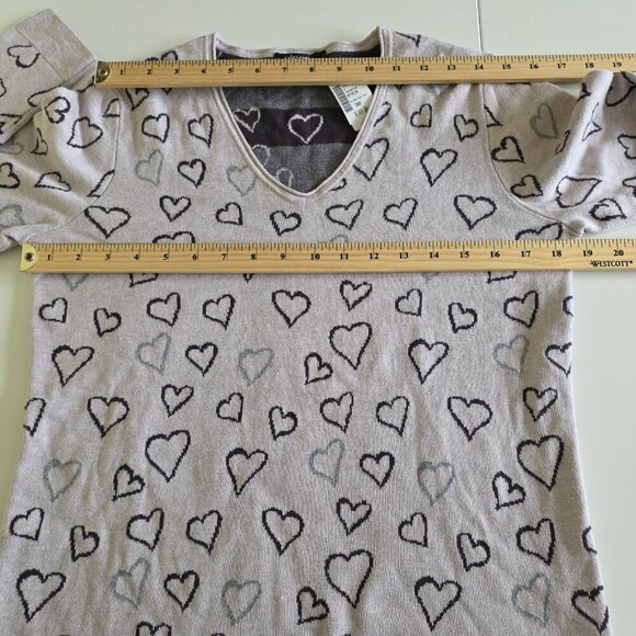 Olsen Sweater Womens US 8 Lavender Heart Shapes AOP LS V Neck Cotton Boho Casual - Picture 5 of 16